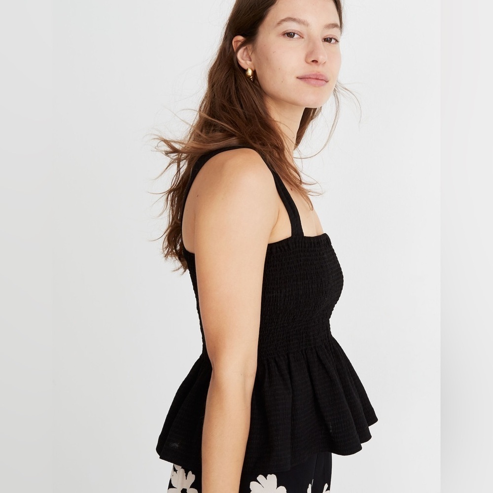 Madewell Black Smocked Peplum Top